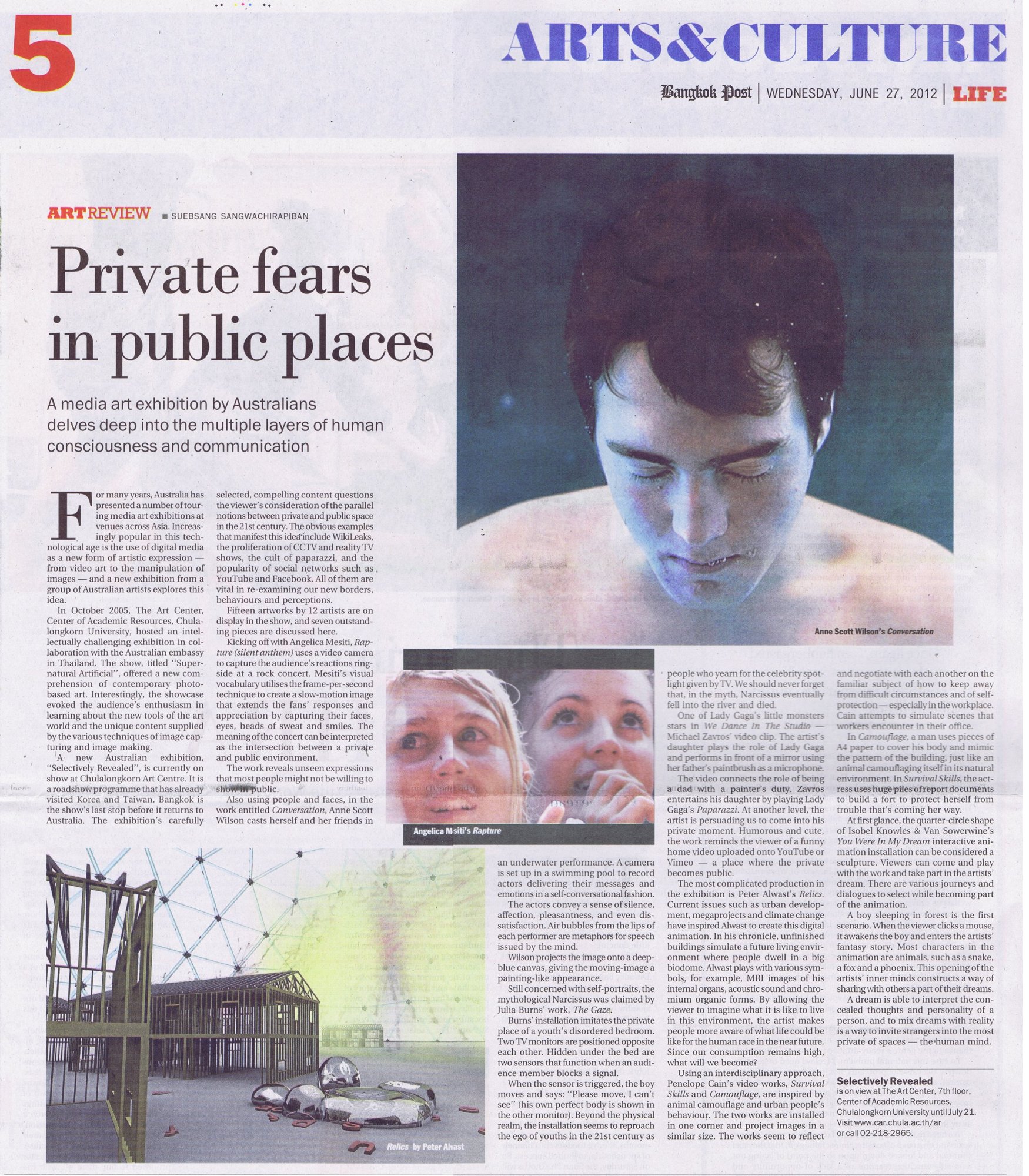 “Private fears in public places”, review of Selectively Revealed by Suebsang Sangwachirapiban, Bangkok Post, 27 June 2012, with Conversation as the lead image