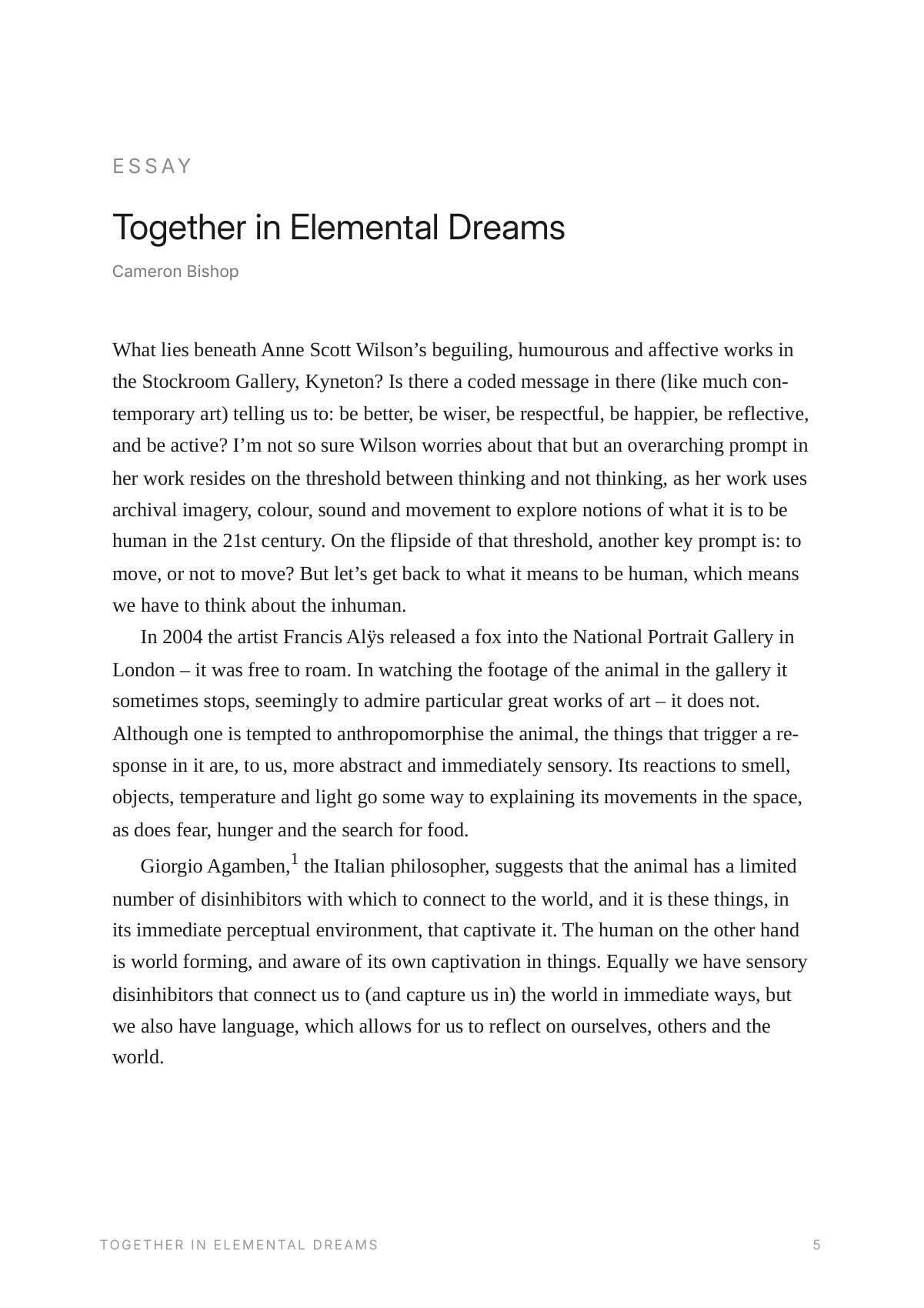 Essay: Together in Elemental Dreams, Cameron Bishop